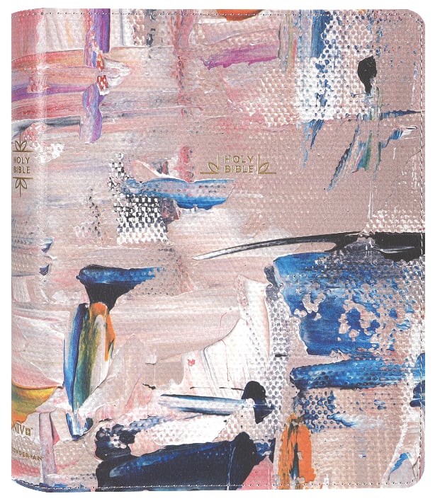 Close-up of NIV Artisan Collection Multi-Color Journaling Bible pages