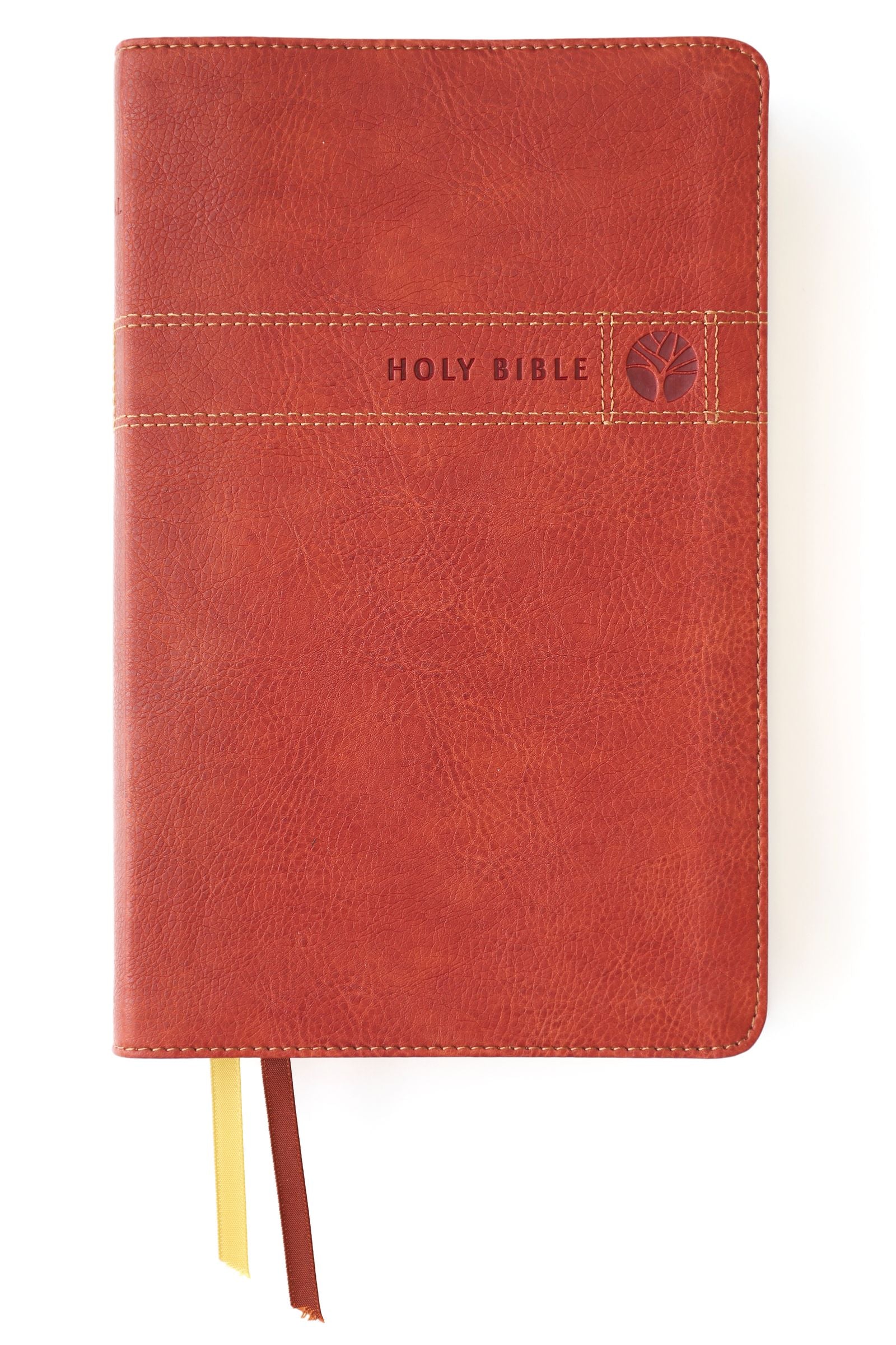 Back cover of niv men's devotional journaling bible in brown leather