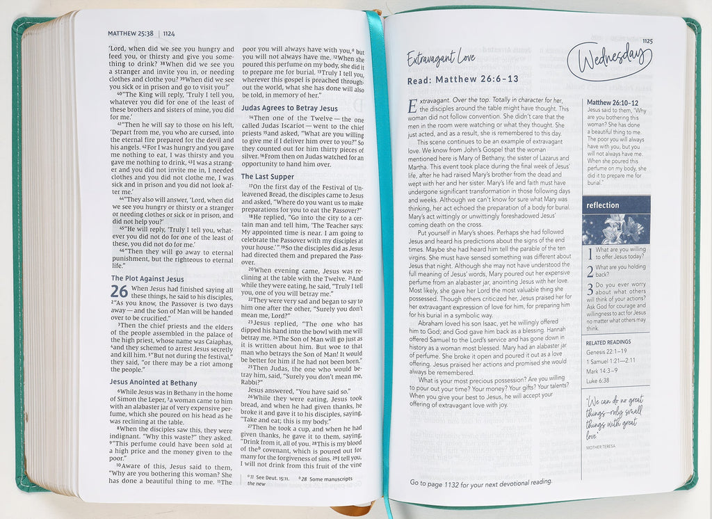 Teal Large Print Women's Devotional Bible with black letter edition