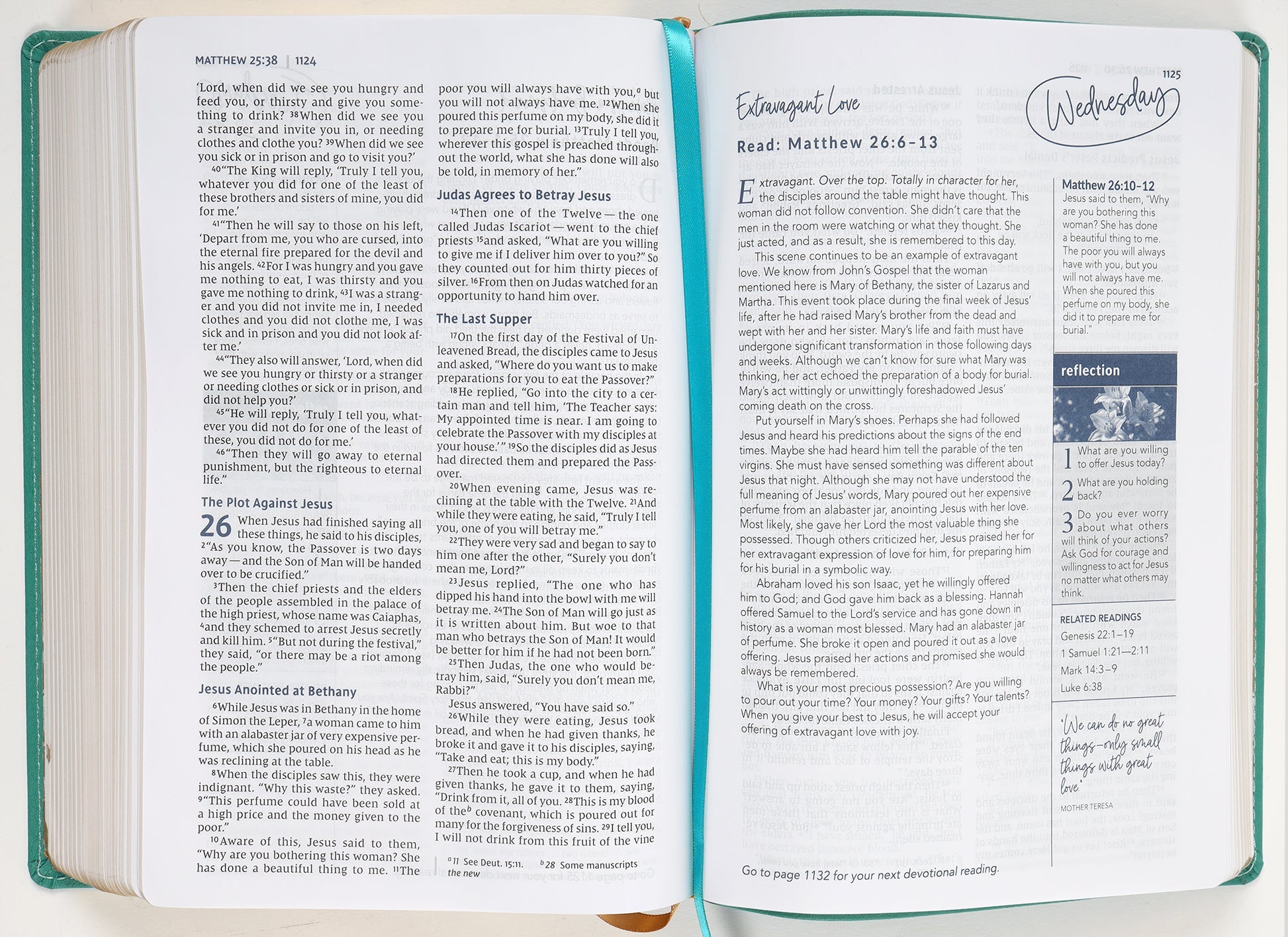 Teal Large Print Women's Devotional Bible with black letter edition