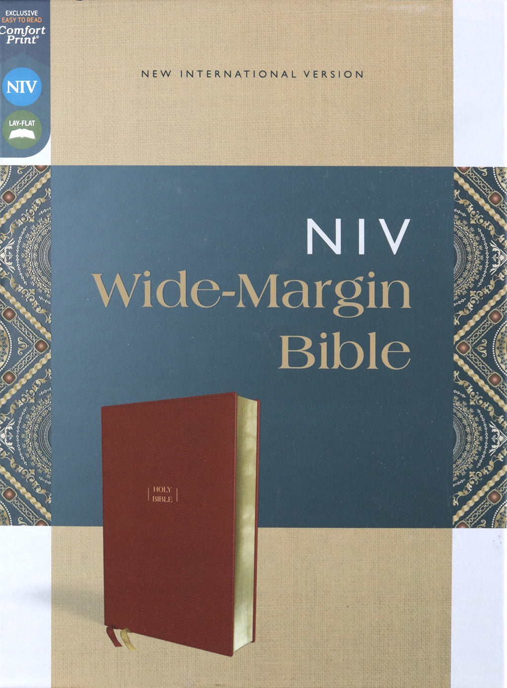 NIV Wide Margin Journaling Bible Brown Leather Edition close-up with red letter edition details