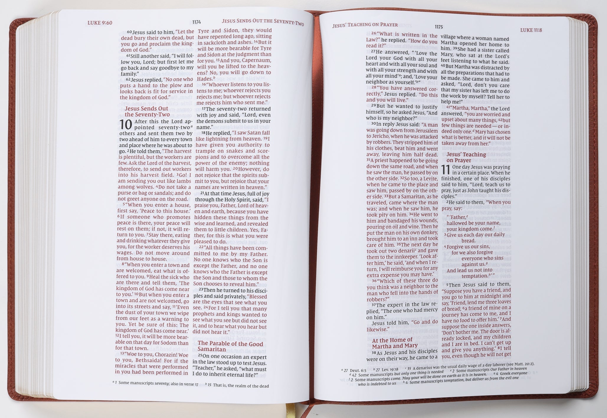 NIV Wide Margin Journaling Bible Brown Leather Edition details with red letter edition highlights