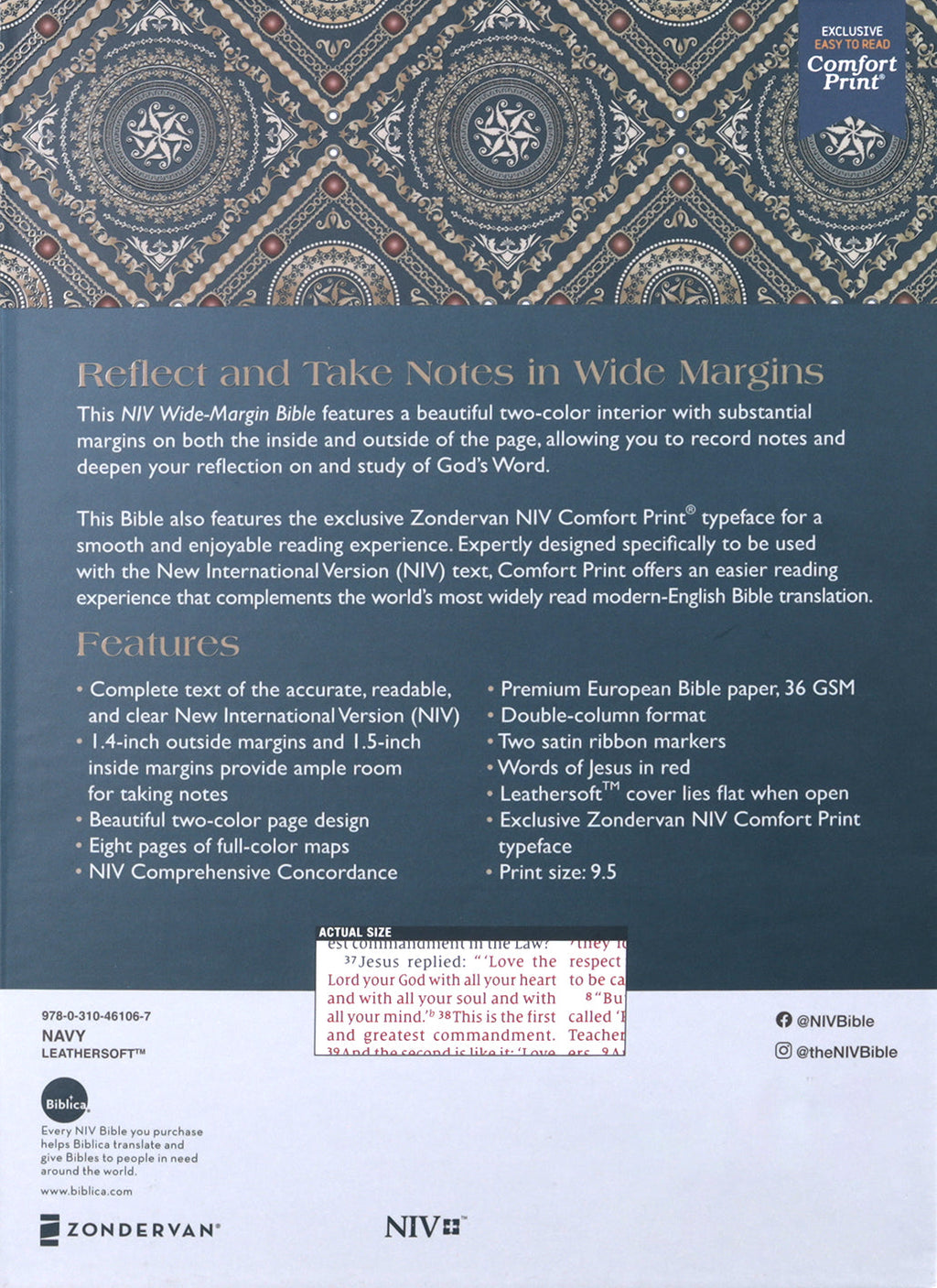 NIV Wide Margin Journaling Bible in Navy Red Letter Edition