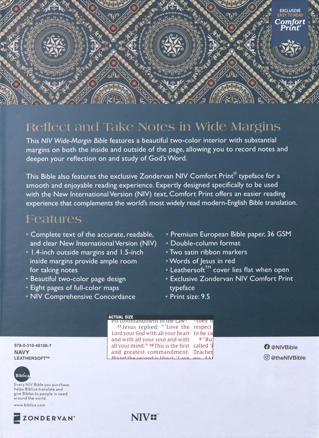 NIV Wide Margin Journaling Bible in Navy Red Letter Edition