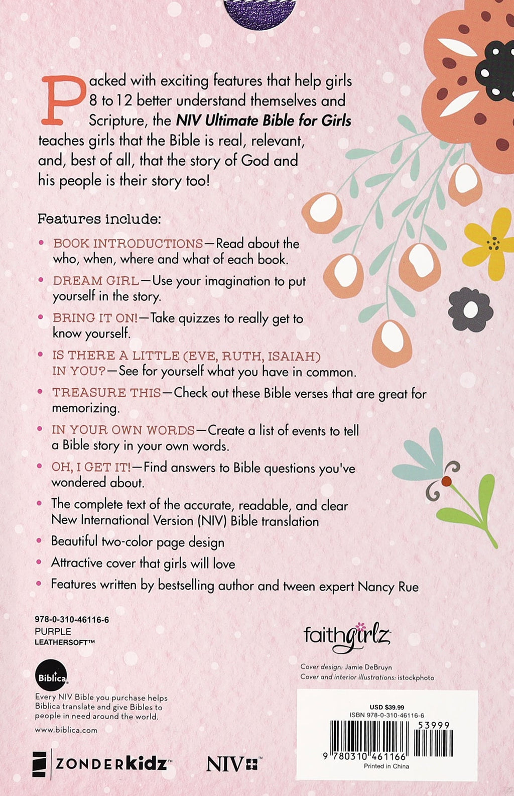 Close-up of Purple NIV Ultimate Bible for Girls, Faithgirlz Edition