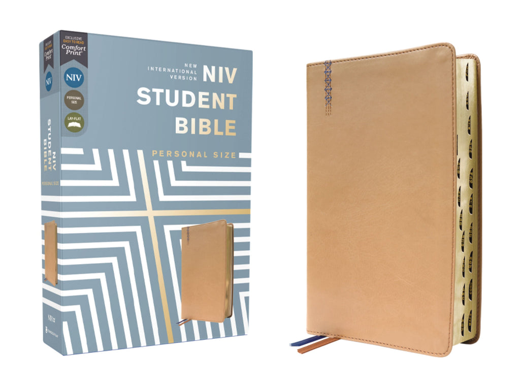 Personal Size NIV Student Bible in tan, thumb-indexed, black letter edition