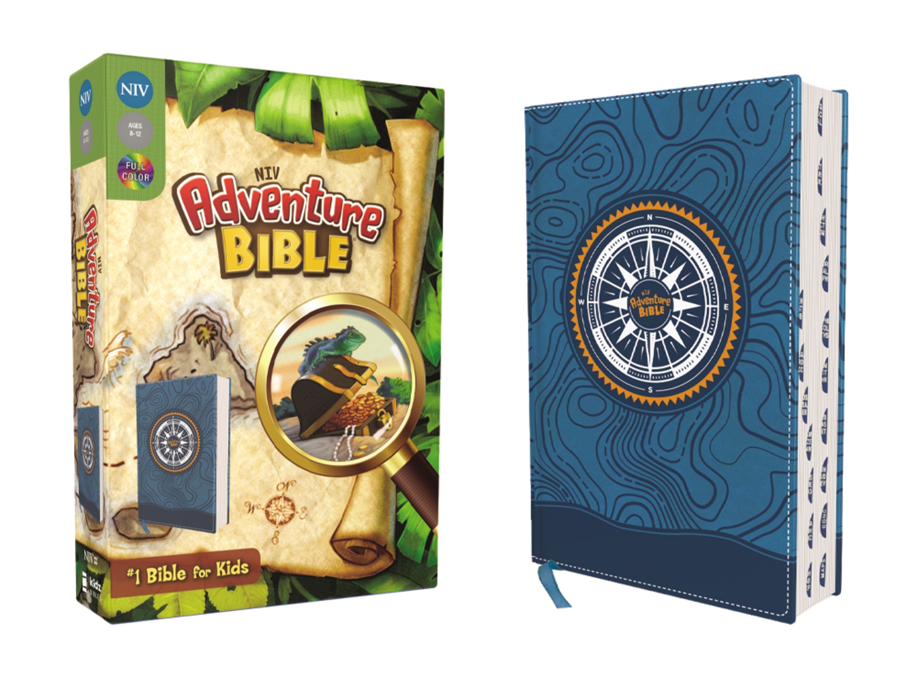 NIV Adventure Bible with blue full-color thumb indexed tabs for easy navigation