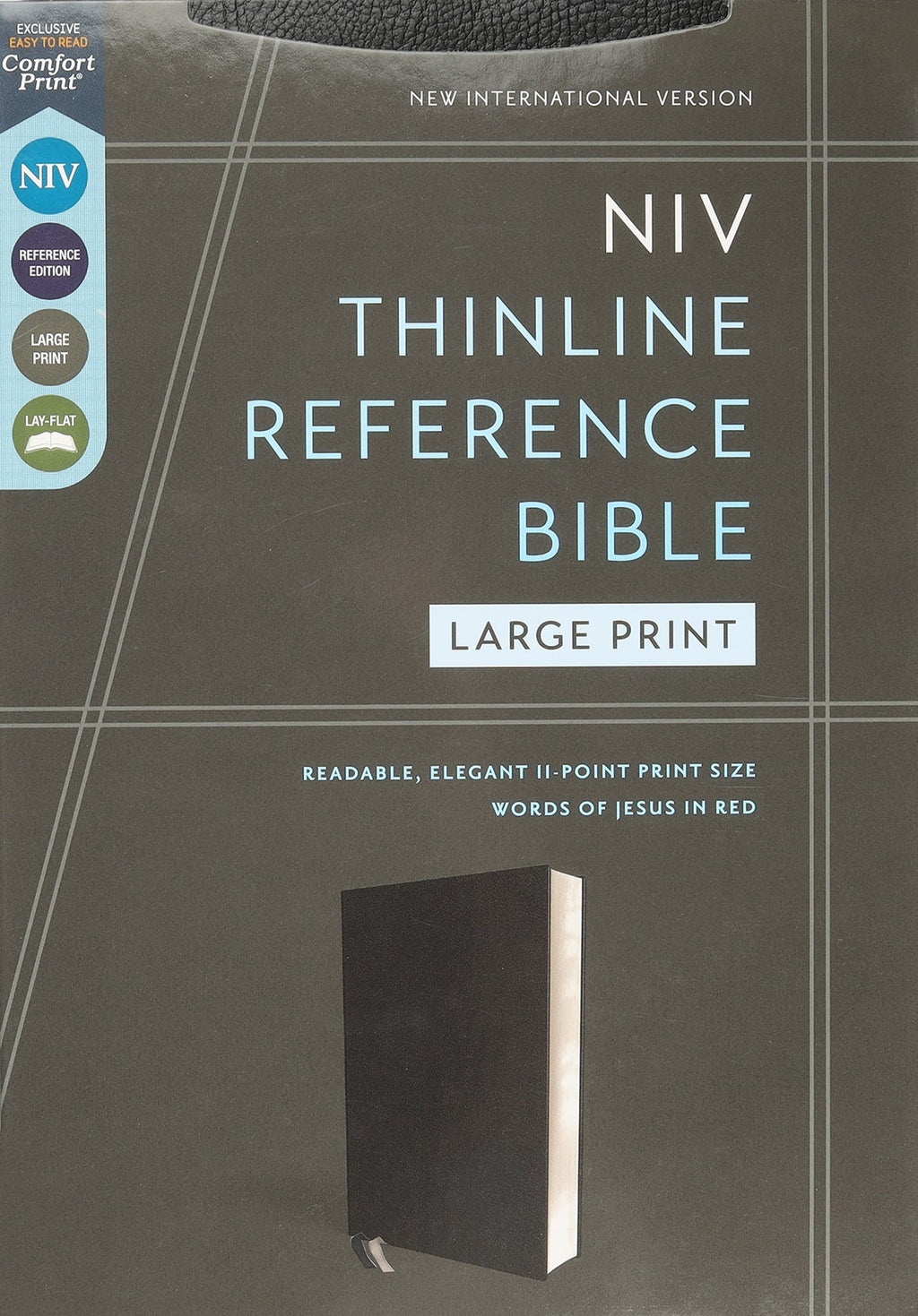 NIV Thinline Reference Bible in large print with black cover and red letter edition