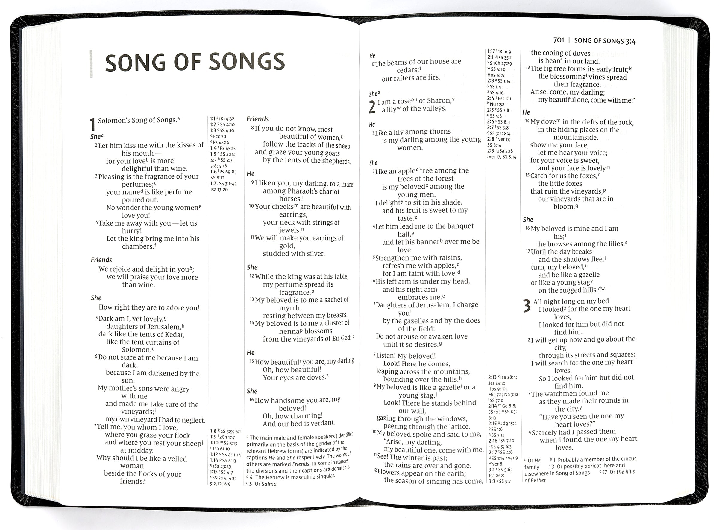Interior view of NIV Thinline Reference Bible large print black with red letter edition