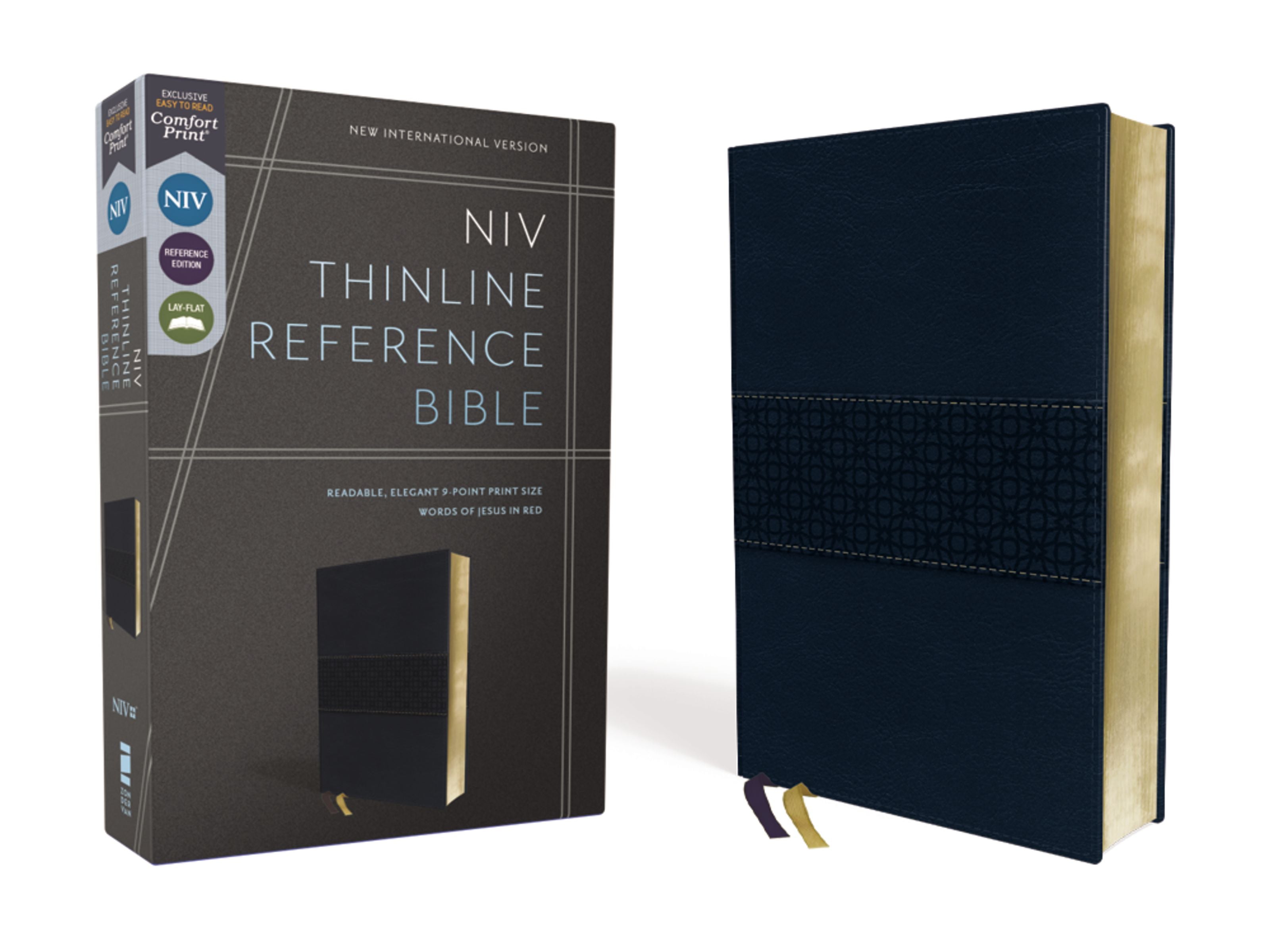 NIV Thinline Reference Bible in Navy Blue with Red Letter Edition