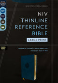 NIV Thinline Reference Bible in large print with teal cover and red letter edition