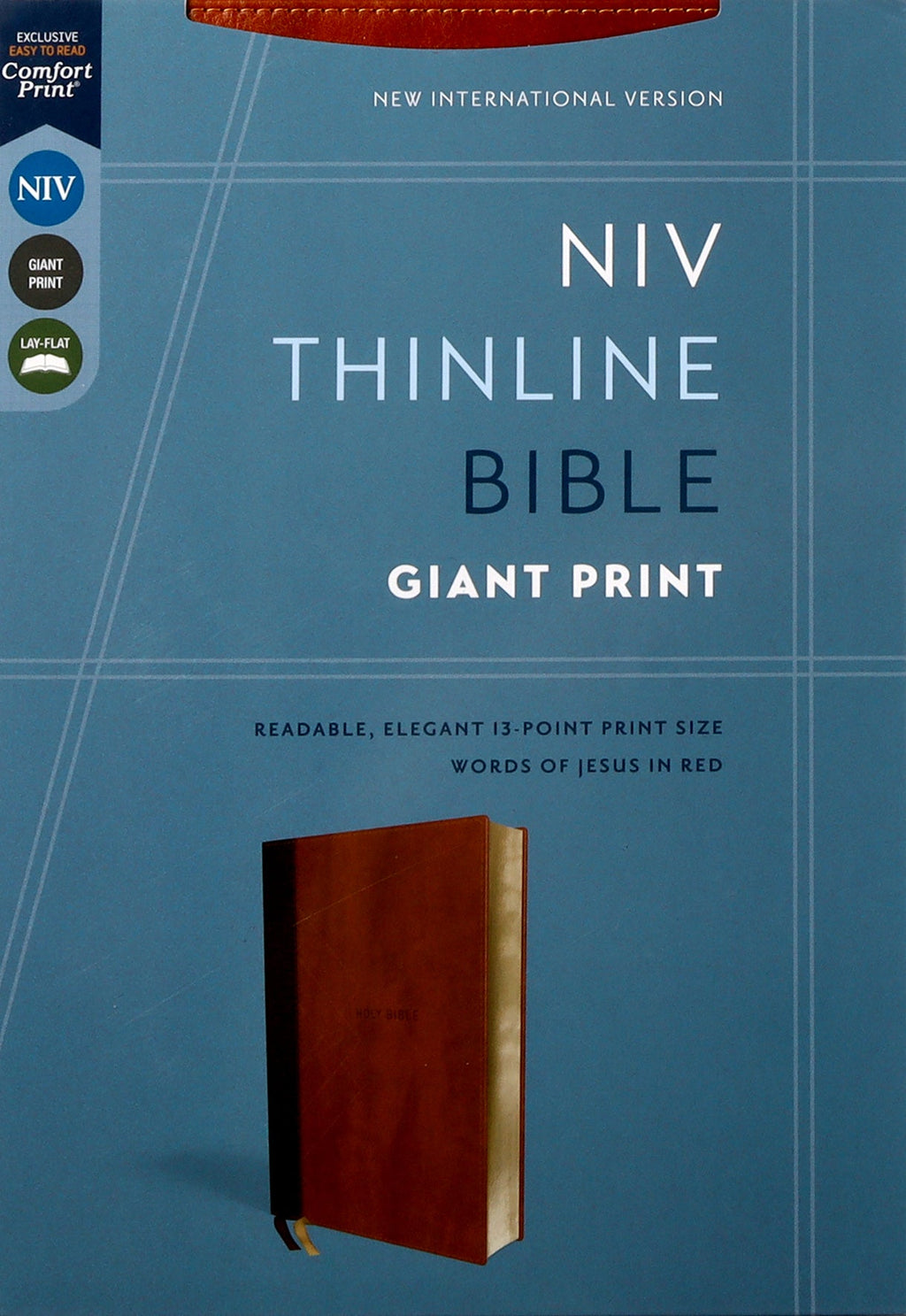 NIV Thinline Bible with giant print, brown cover, and red letter edition