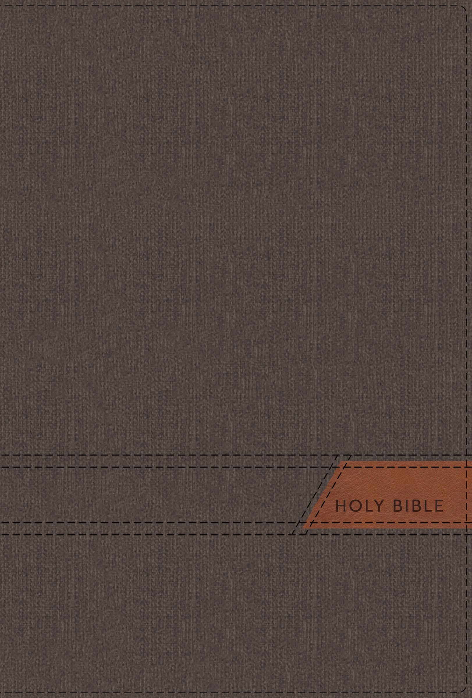 Large print NIV Thinline Bible in gray cloth flexcover with red letter edition highlighting