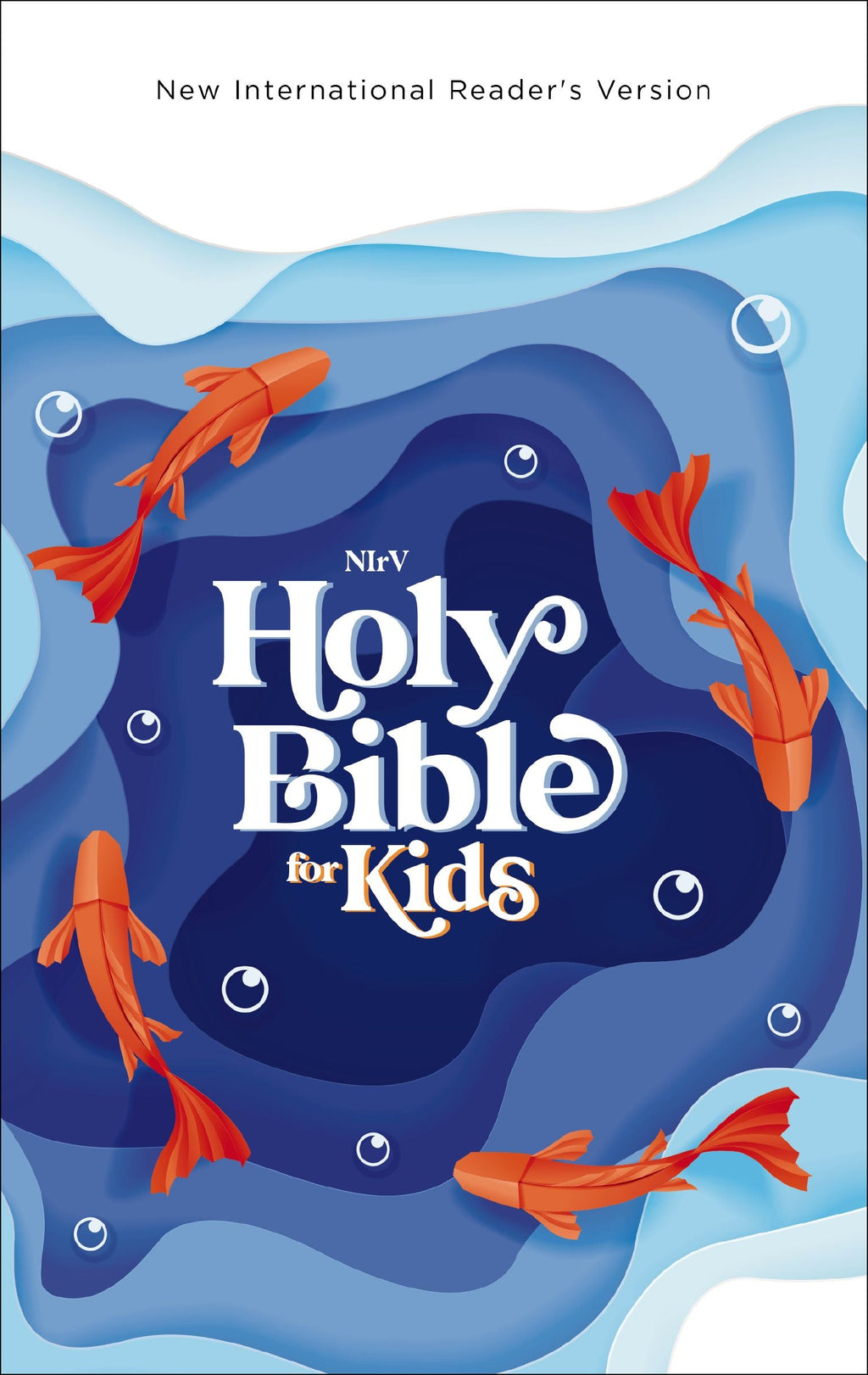 Front cover of the NIRV Outreach Bible for Kids featuring a blue fish design