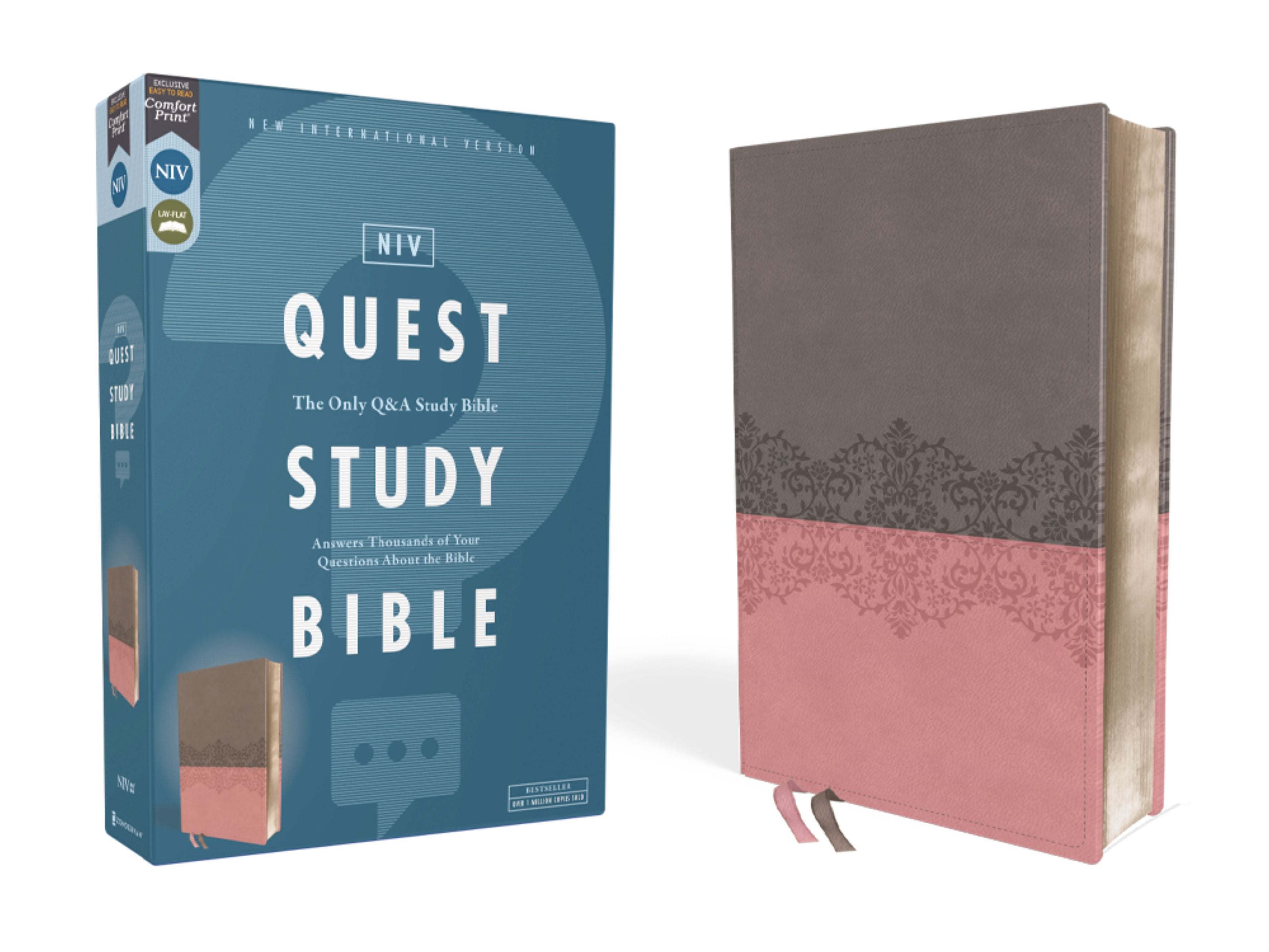 NIV Quest Study Bible, a comprehensive Gray/Pink edition for in-depth Bible study and exploration.