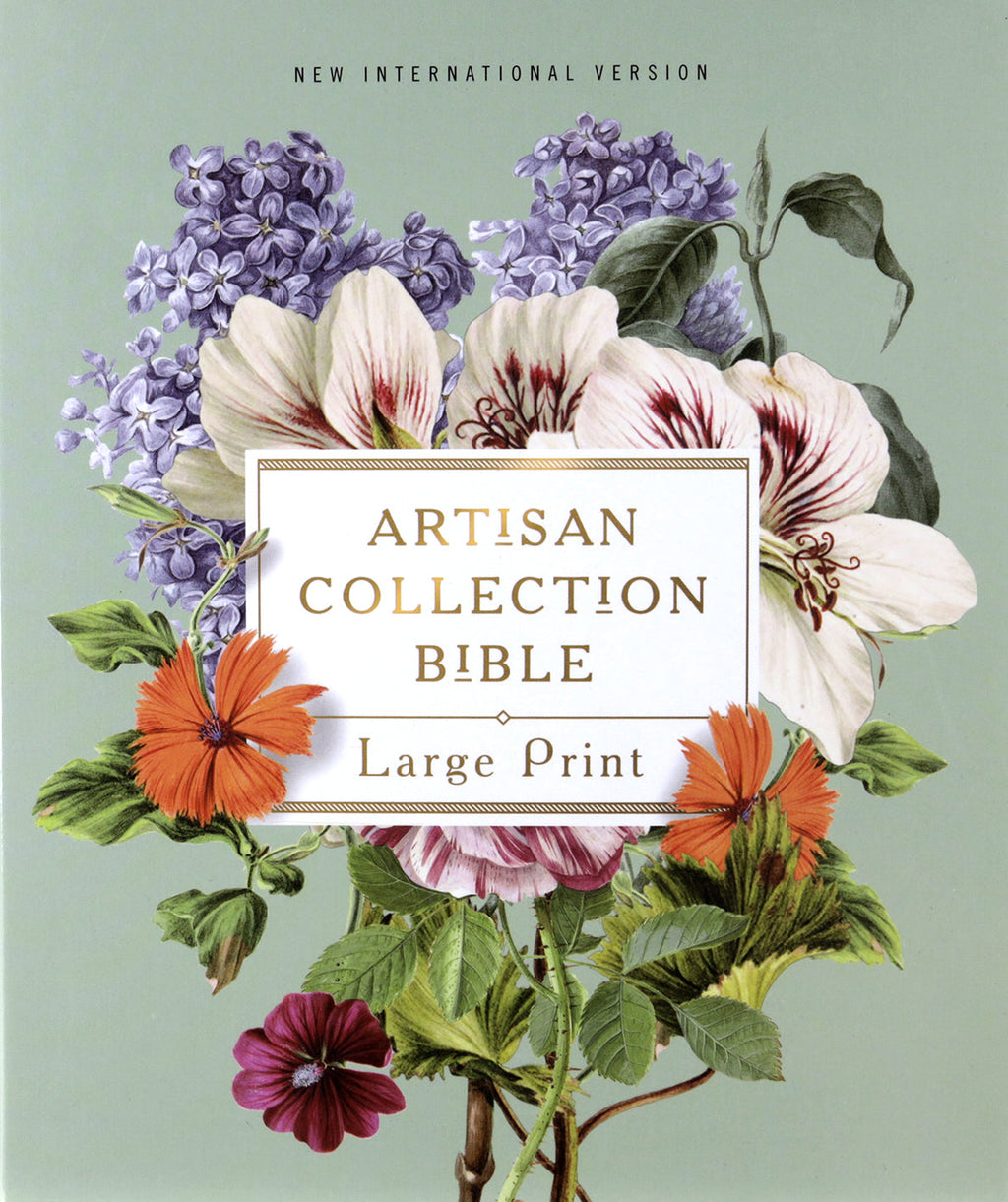Large Print NIV Bible with Red Letter Edition and Sage Floral Artisan Collection design