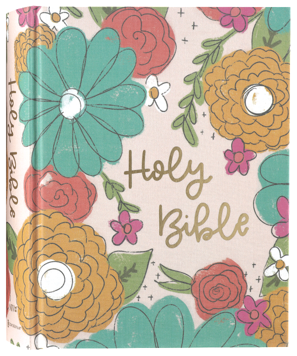 Close-up of the NIV Artisan Collection Bible with floral designs and wide margins