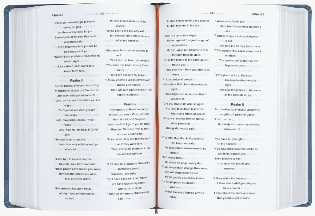 Back cover of the NIRV Clear Focus Bible for Kids, Blue, with information about the Bible