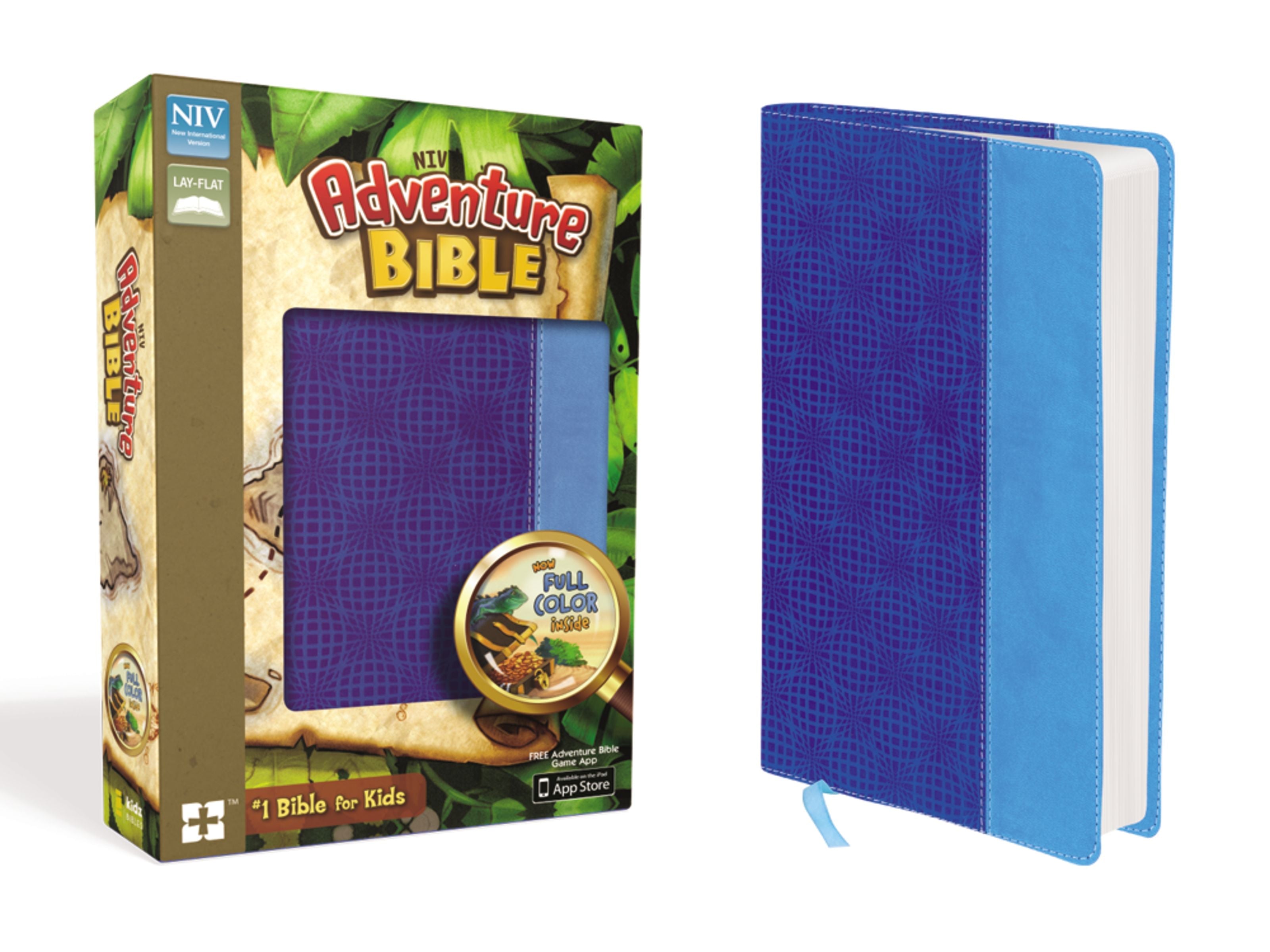 Close-up of the NIV Adventure Bible Electric Blue Ocean Blue (Black Letter Edition)