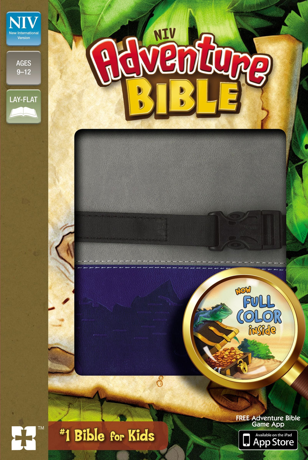 NIV Adventure Bible with gray blue clip closure and black letter edition Bible