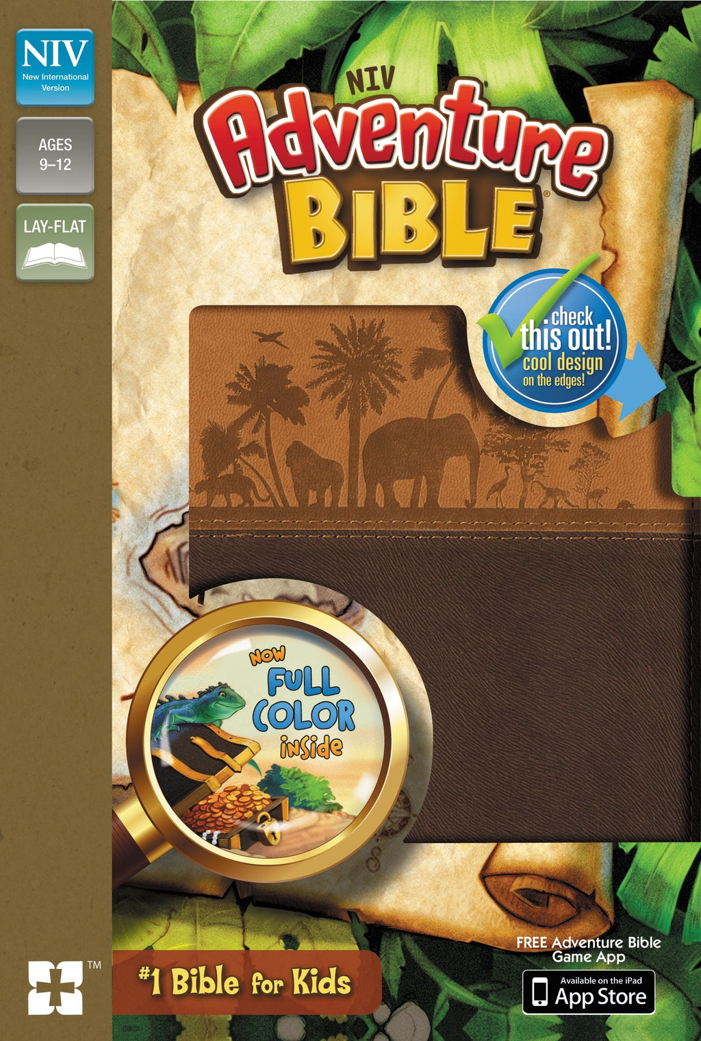 Close-up of the NIV Adventure Bible for Kids cover, featuring a chocolate and toffee design.