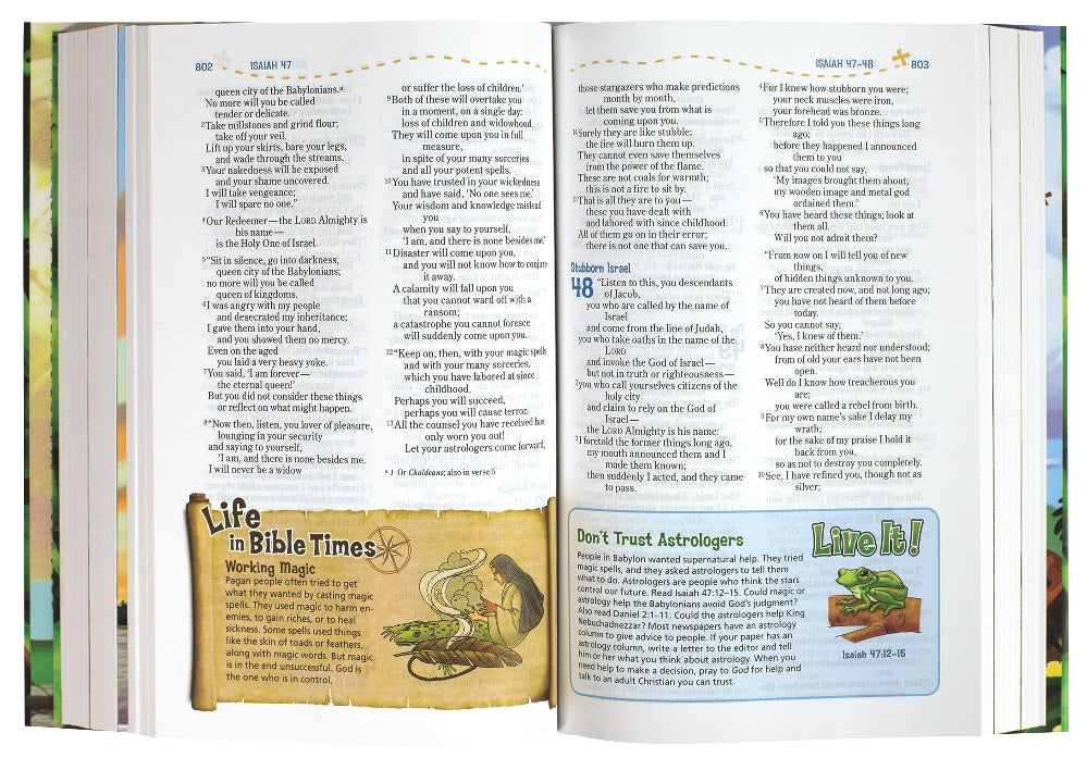 Back cover of the NIV Adventure Bible for Kids, highlighting its durable and kid-friendly design.