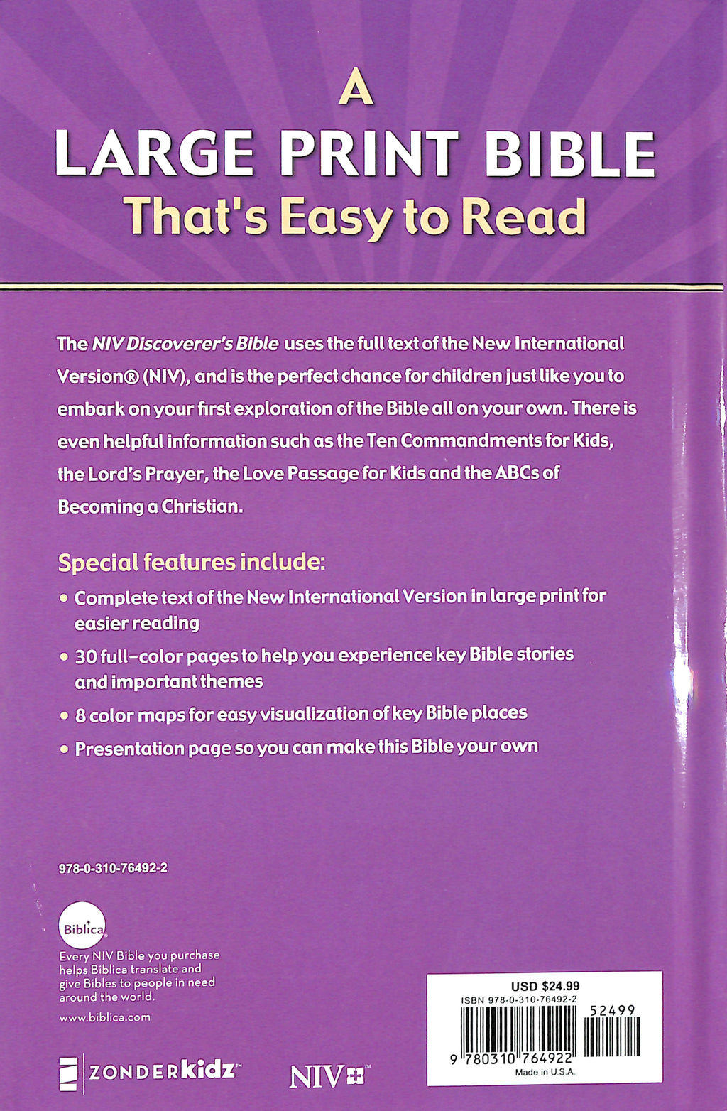 Kids' Large Print Bible with NIV Discoverer's Bible translation