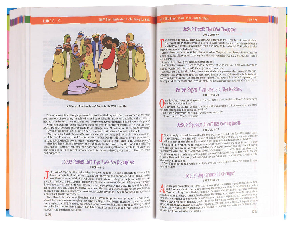 Full-color pictures in the NIRV Illustrated Holy Bible for kids