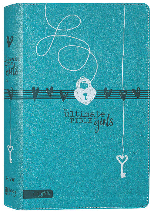 Close-up of the NIV Ultimate Bible For Girls, highlighting its teal cover and inspiring content.