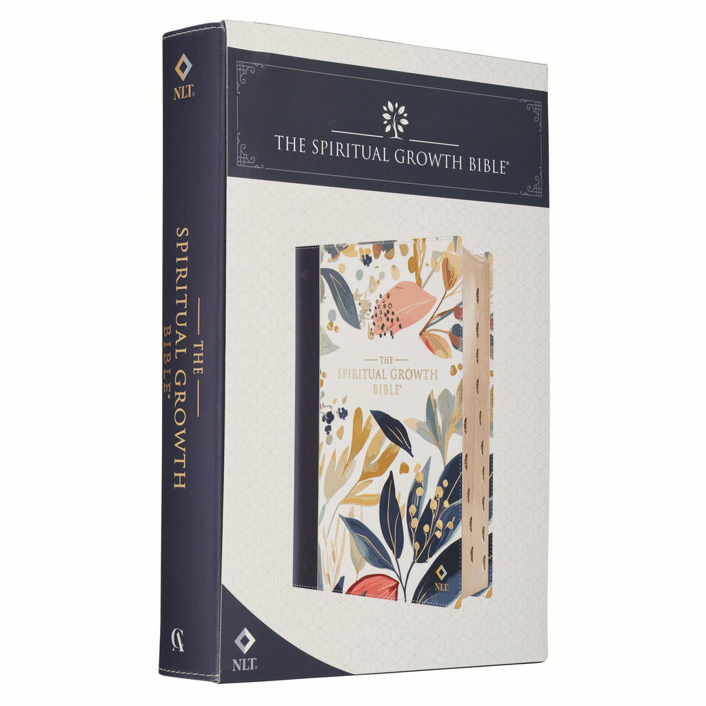 NLT Spiritual Growth Bible, navy leather with leaves