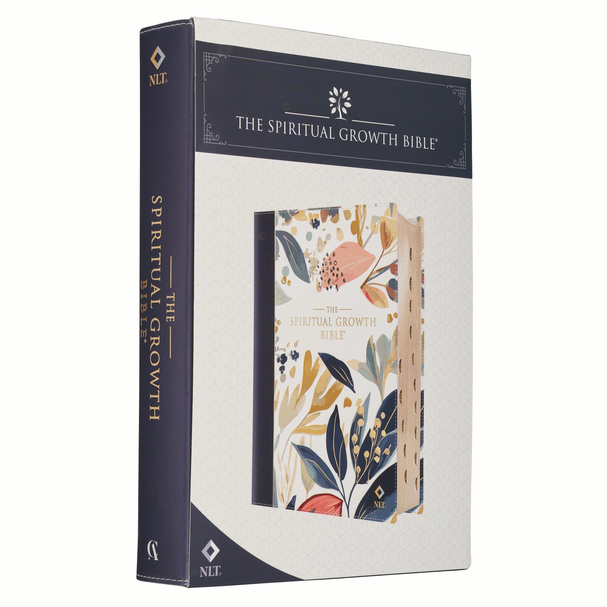 NLT Spiritual Growth Bible, navy leather with leaves
