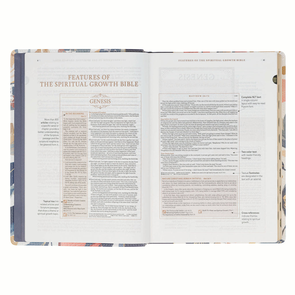 NLT The Spiritual Growth Bible, Navy with leaves