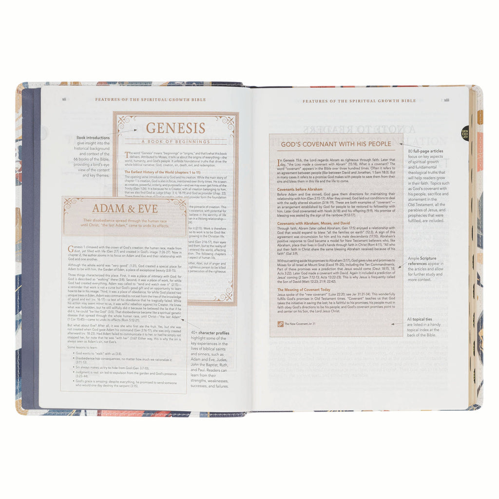 The Spiritual Growth Bible, navy leather cover with leaves