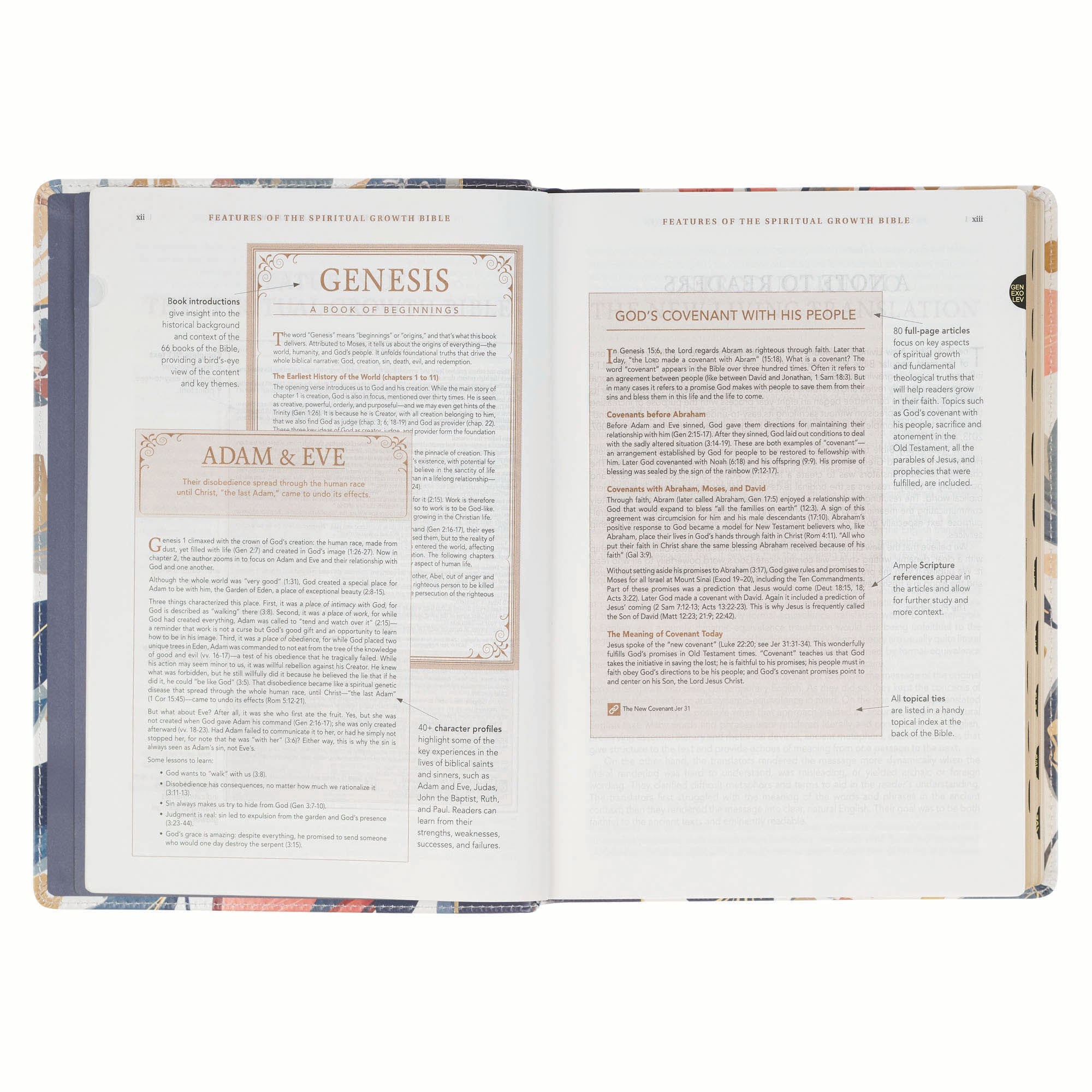 The Spiritual Growth Bible, navy leather cover with leaves