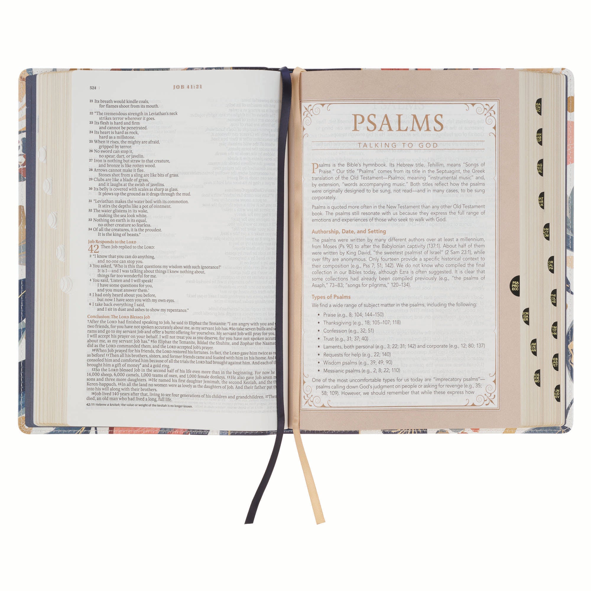 Navy leather cover Spiritual Growth Bible with leaves