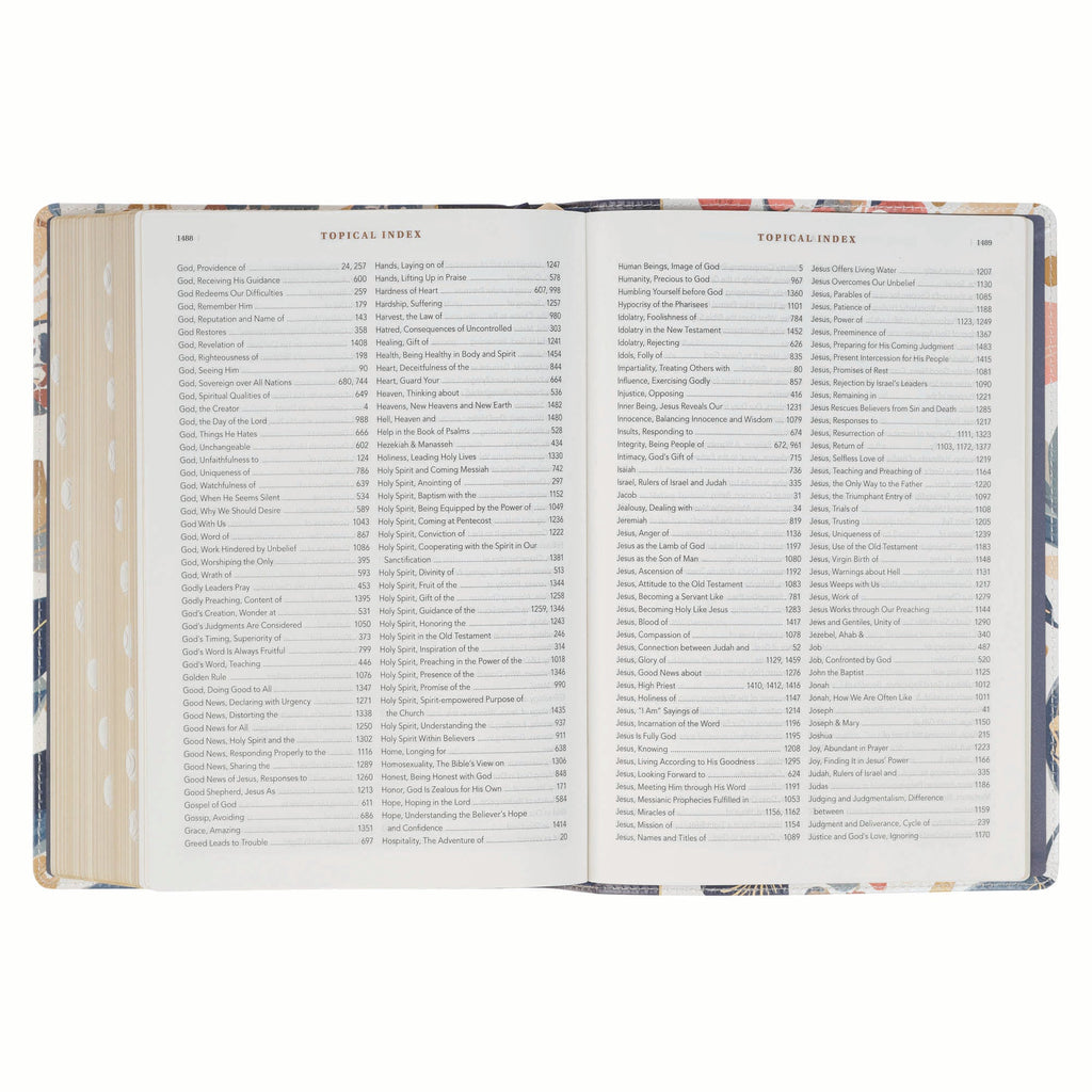Spiritual Growth Bible, navy leather with leaf design