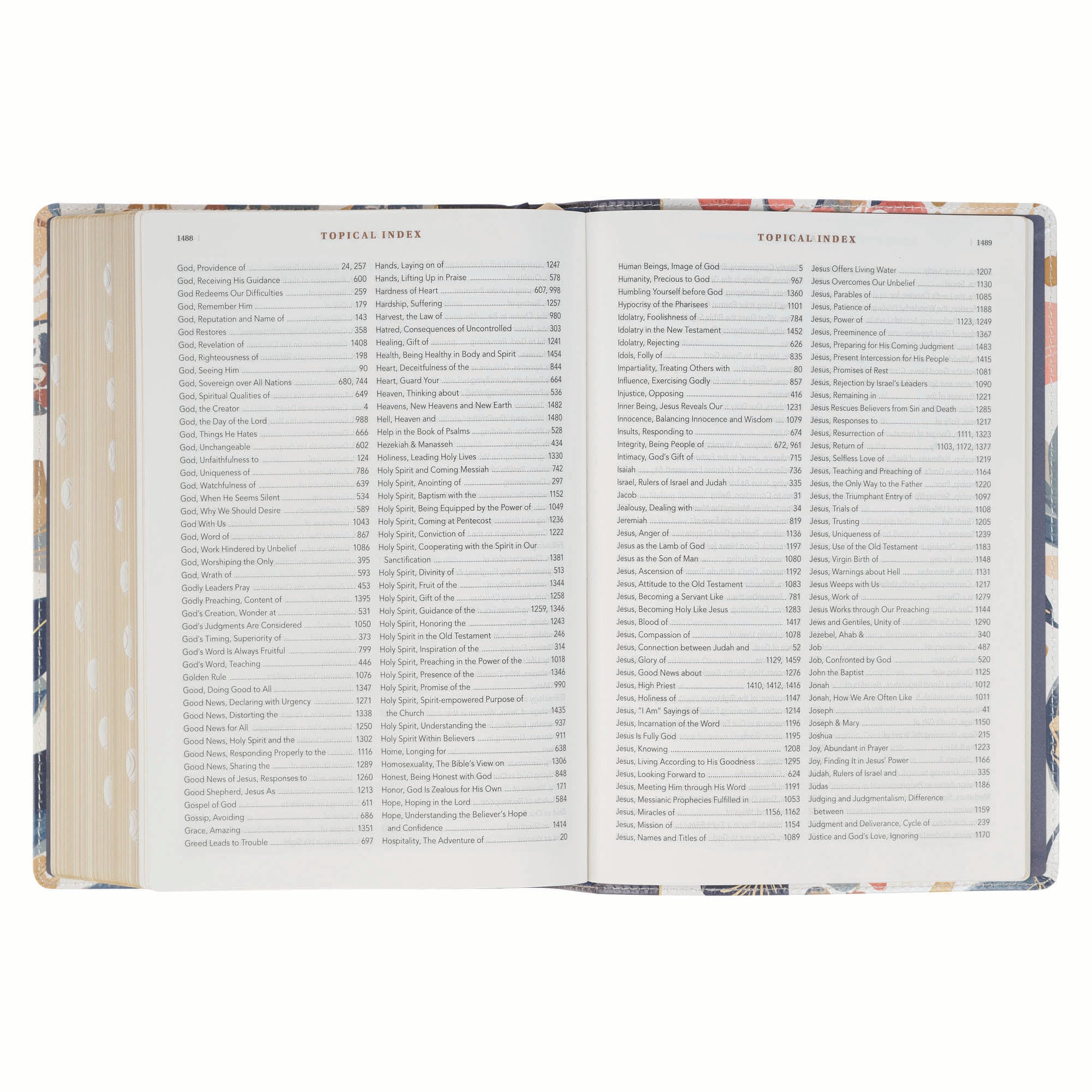Spiritual Growth Bible, navy leather with leaf design