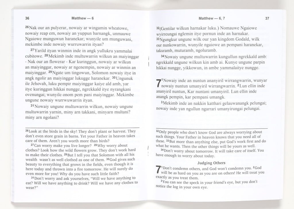 Ngarrindjeri and English Parallel Bible Readings Inside Pages