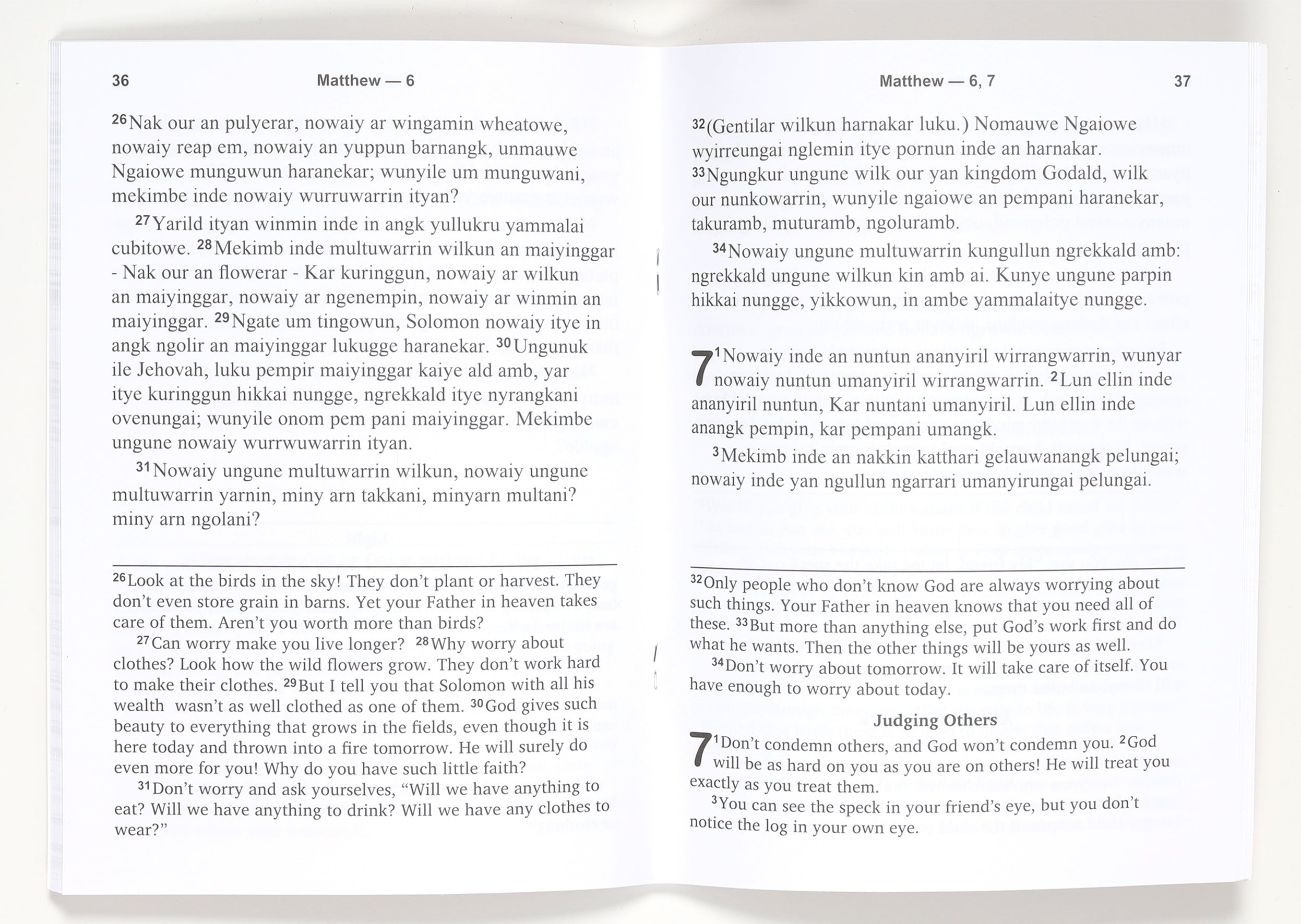 Ngarrindjeri and English Parallel Bible Readings Inside Pages