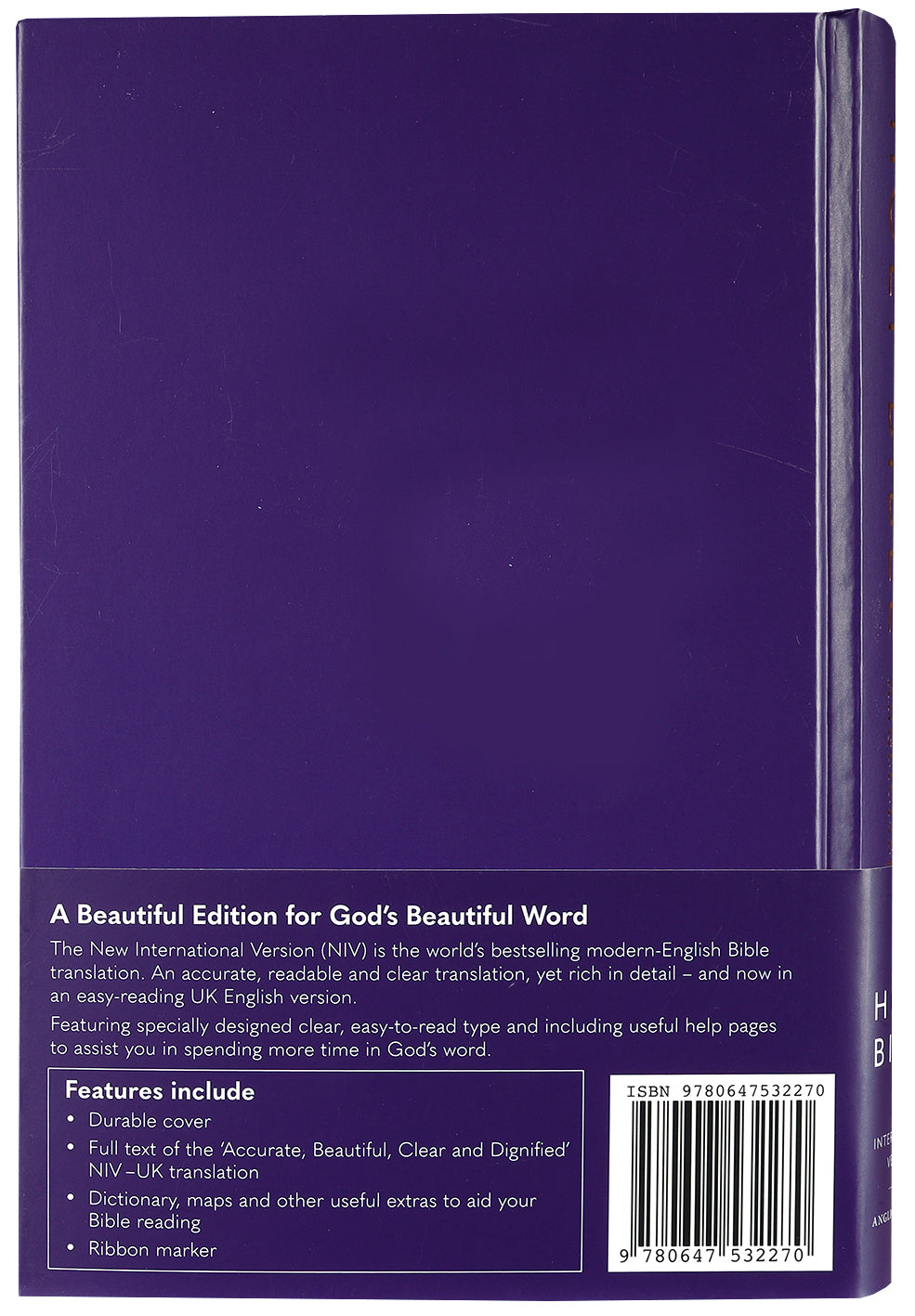 Close-up of NIV Anglicised Black Letter Edition Ultraviolet Slimline Bible
