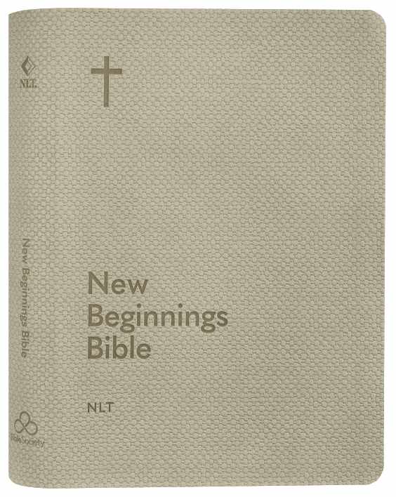 Anglicised NLT New Beginnings Bible, a natural leather cover Bible for daily reading.