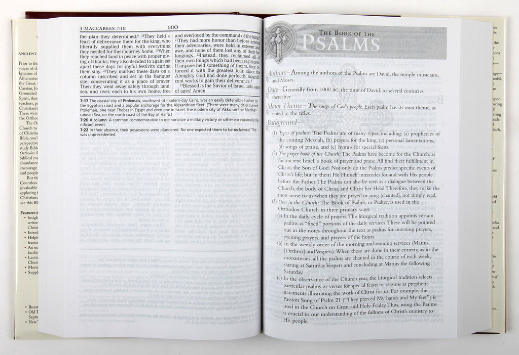 NKJV Orthodox Study Bible open to a scripture passage with Black Letter text
