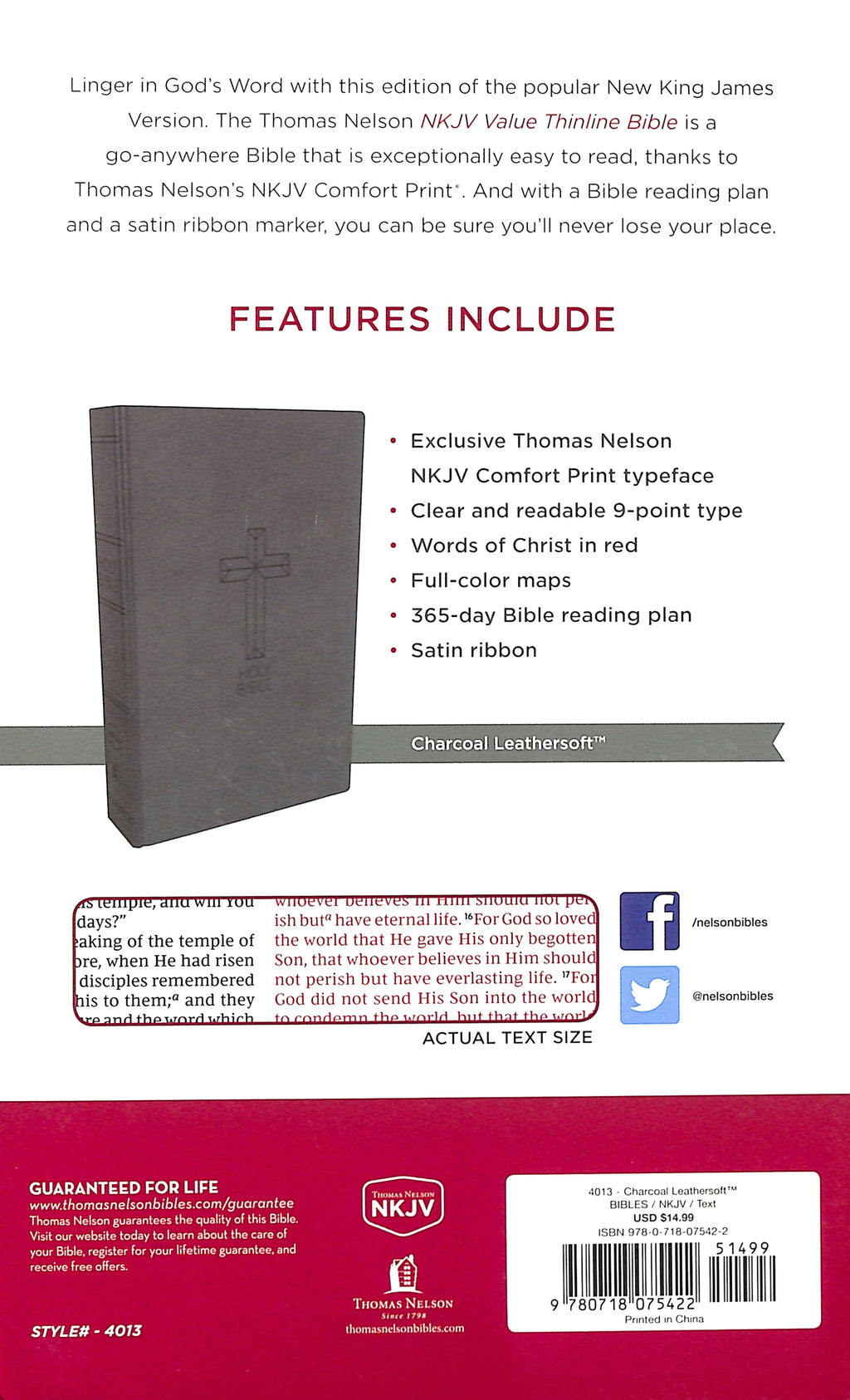 NKJV Value Thinline Bible Charcoal (Red Letter Edition)