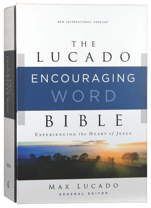 Close-up of NIV Lucado Encouraging Word Bible Devotional Journaling Bible with Wi