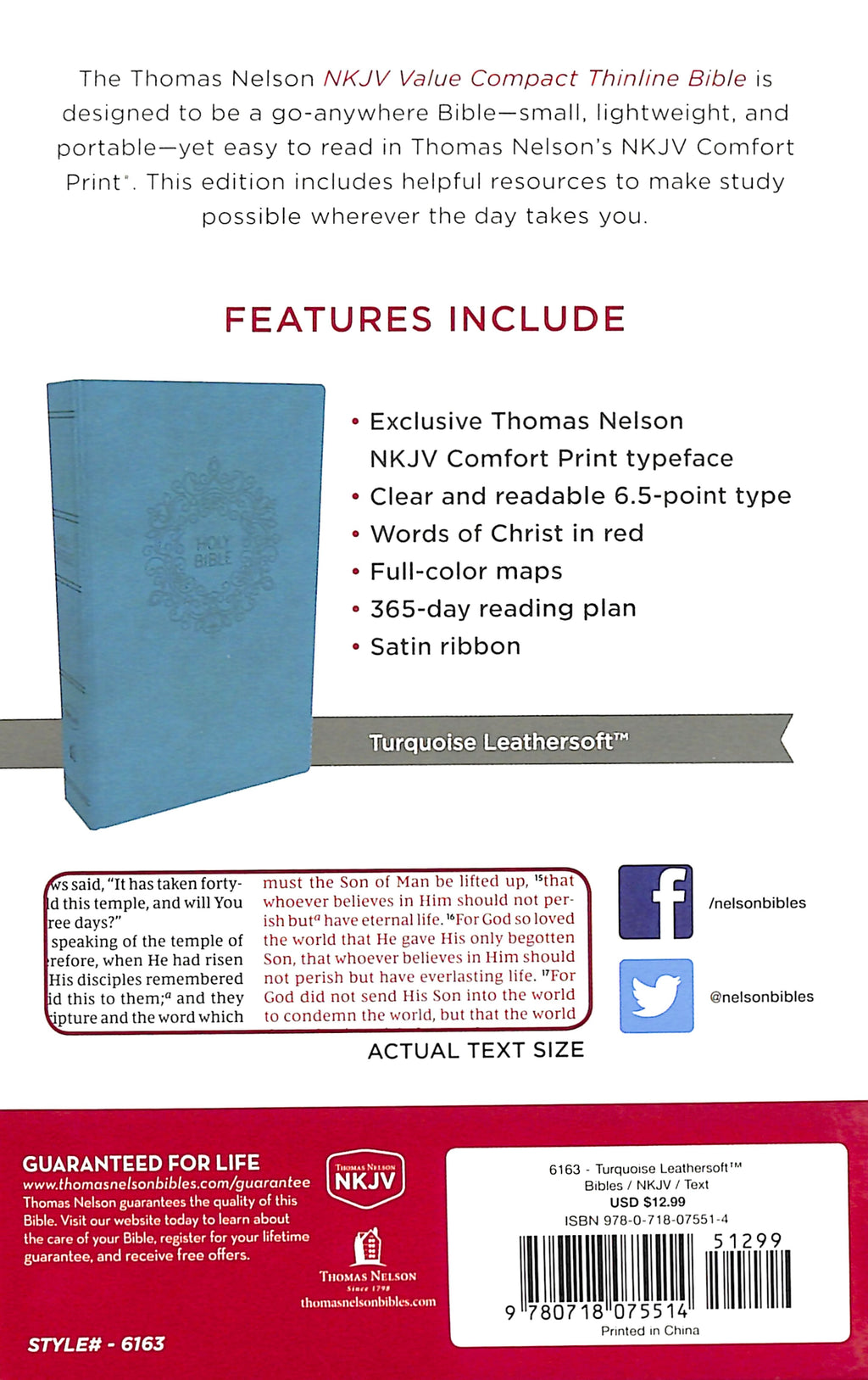 NKJV Value Thinline Bible Compact Turquoise (Red Letter Edition)