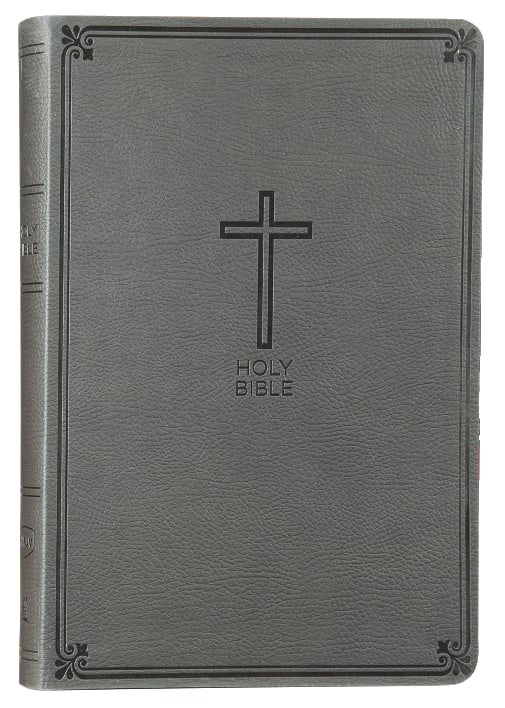 NKJV Value Thinline Bible in large print charcoal edition with red letter text.