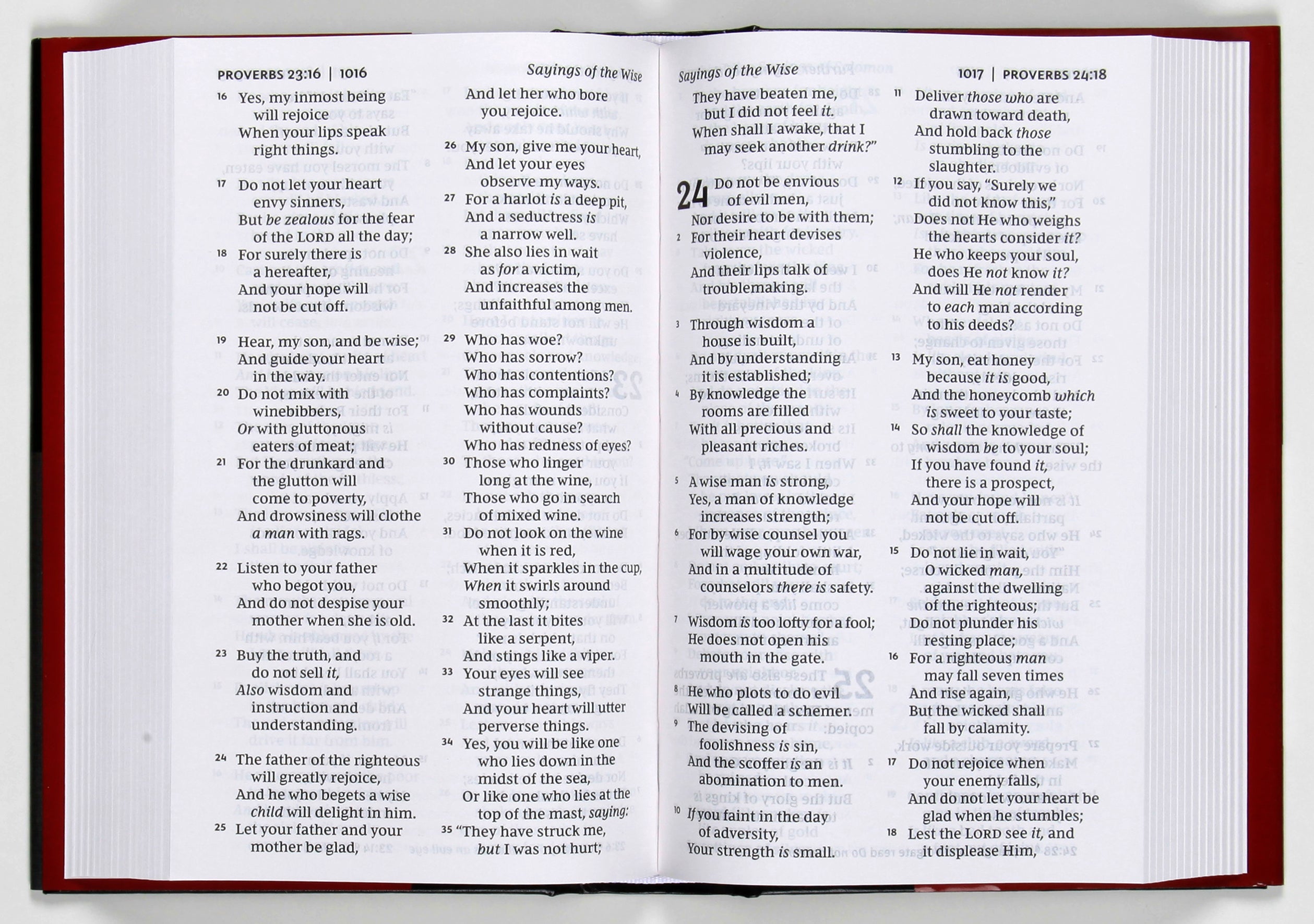 Open pages of the NKJV pew Bible with large print and red letter edition