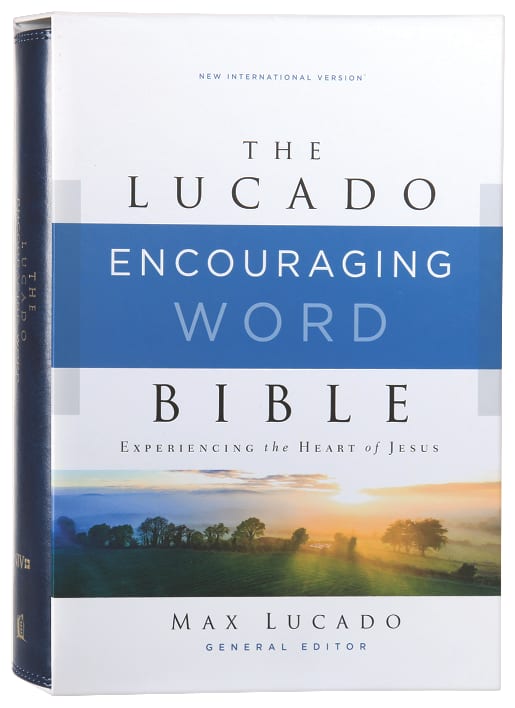 Close-up of NIV Lucado Encouraging Word Bible, a journaling Bible featuring inspirational content for women