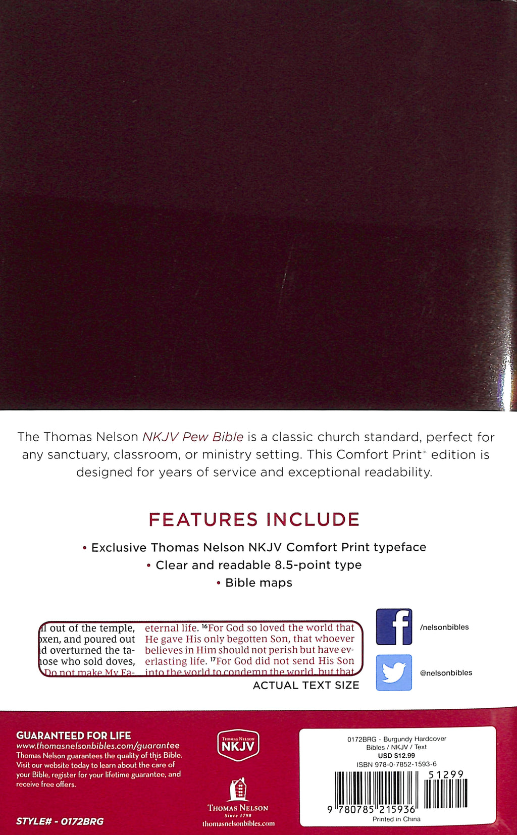 NKJV Pew Bible Burgundy (Red Letter Edition)