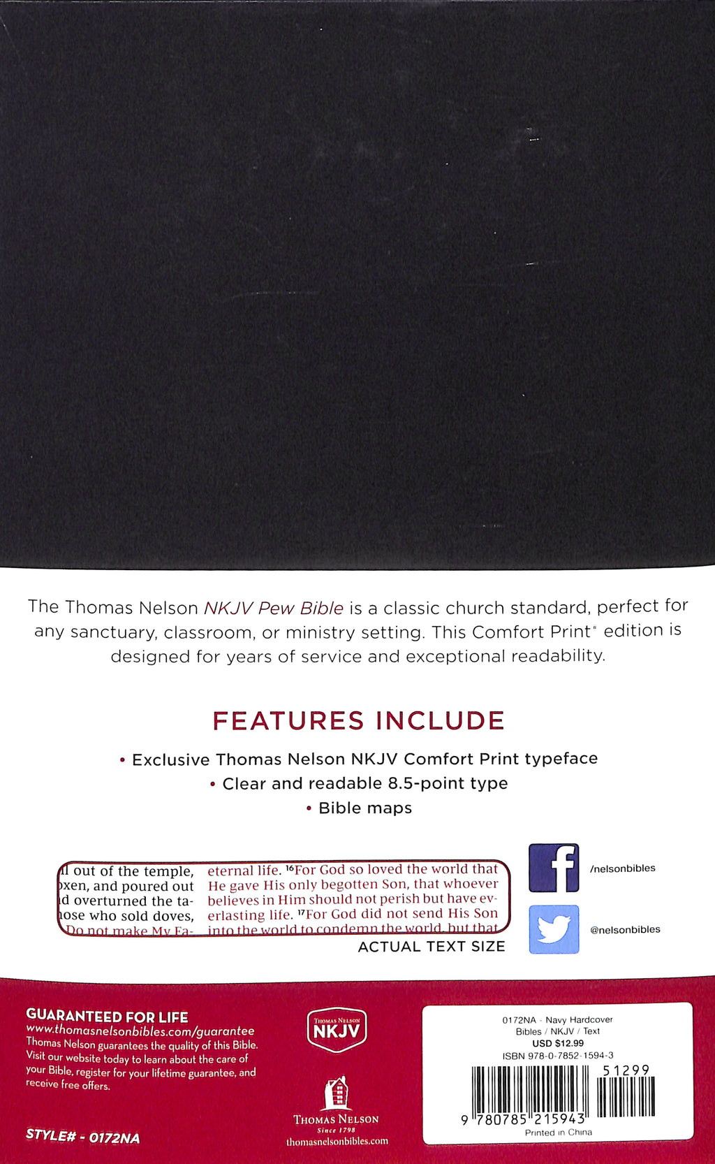 NKJV New King James Version Pew Bible, Red Letter Edition, Blue Cover